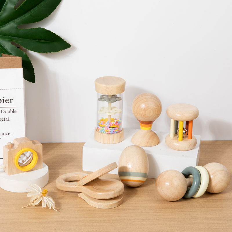 Baby Rattle Toy Set - Montessori Holzspielzeug 7-teiliges Baby-Rassel-Set, Klangspielzeug, Greiftraining,