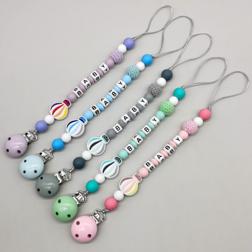 Baby Products Name - Personalisierter Handgefertigter Schnullerclip-Halter mit Kette, Silikon-Ballon-Schnullerkette,