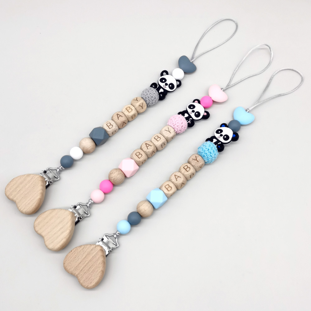 Baby Products Name - Personalisierte Baby-Schnullerkette aus Holz, BPA-frei, gehäkelt,
