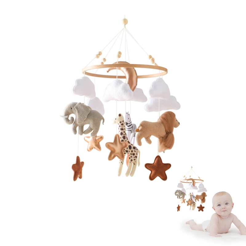 Baby Rattle Toy Set - Babymobile mit Holzrasseln und weichen Filz-Tierfiguren,